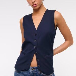 Abercrombie & Fitch Relaxed Tailored Vest in Dark Indigo